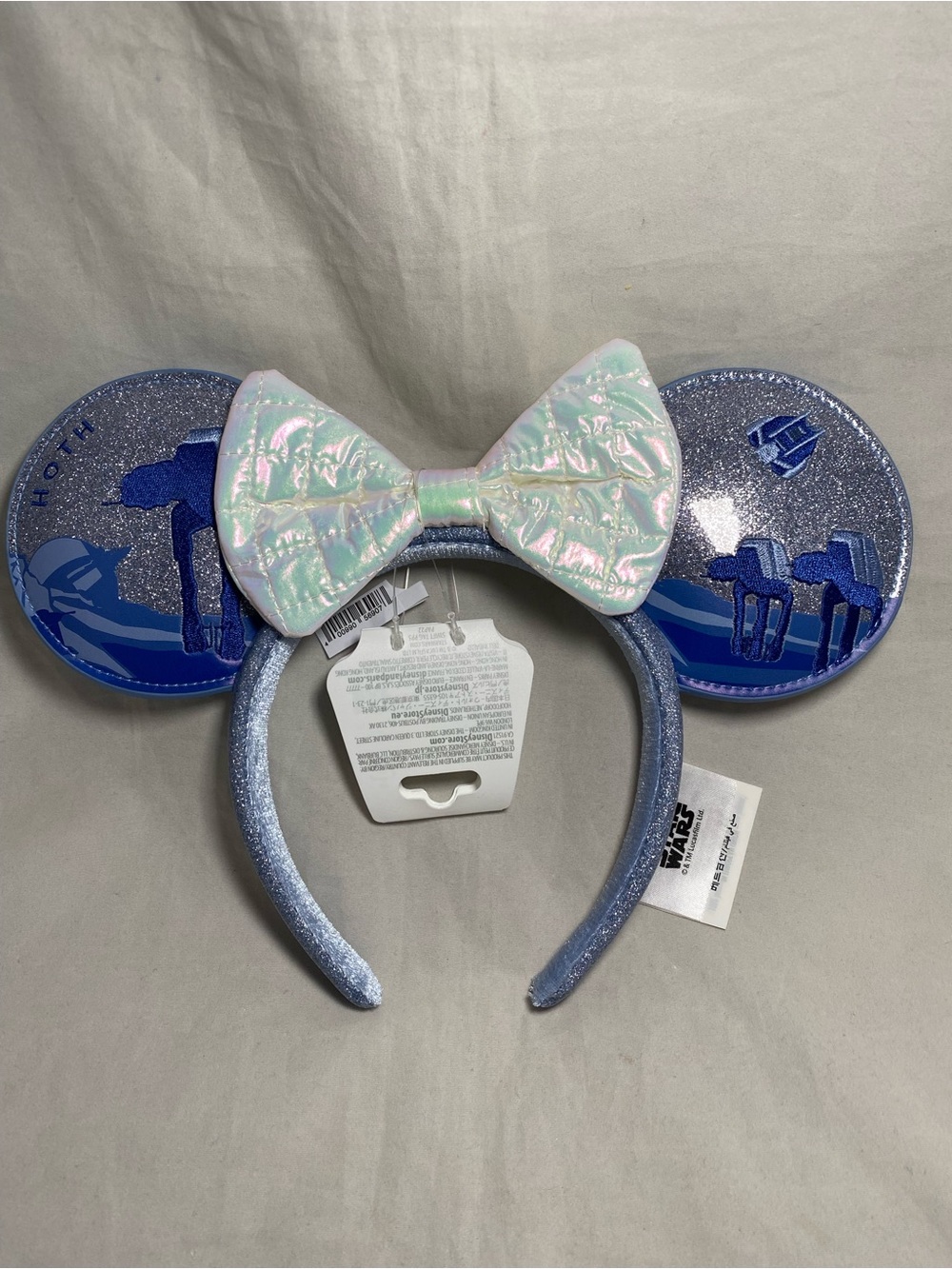 Disney Parks Star Wars Hoth AT-AT Ear Headband with Iridescent Bow Blue Shimmer